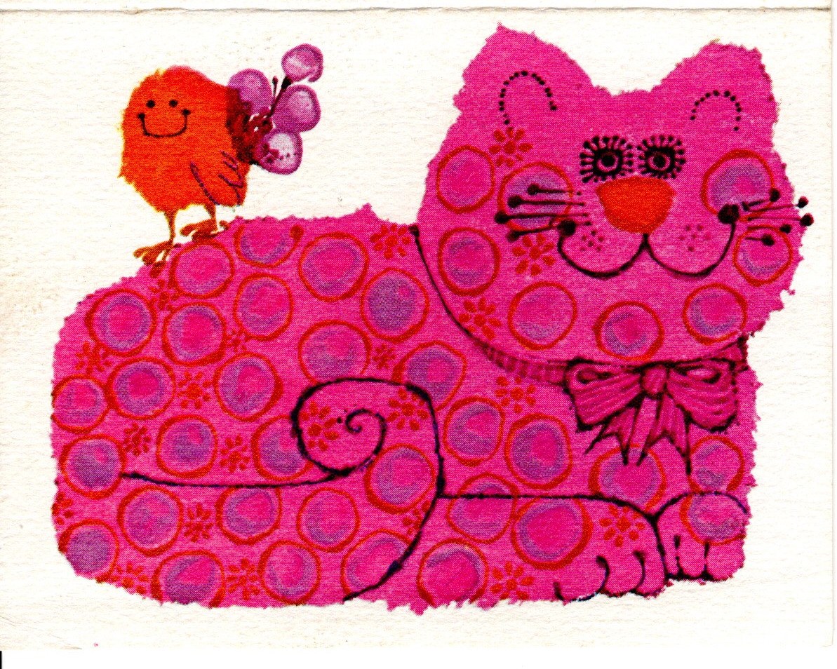 drawing of a pink cat