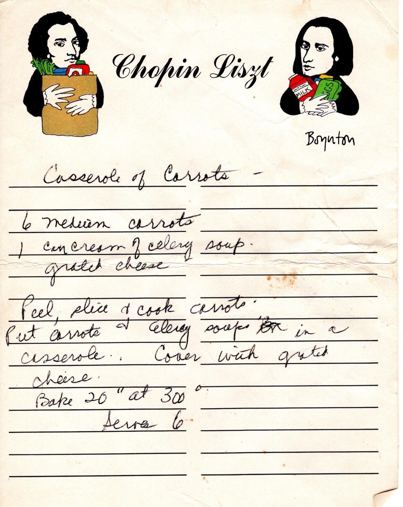recipe on Chopin Liszt note paper