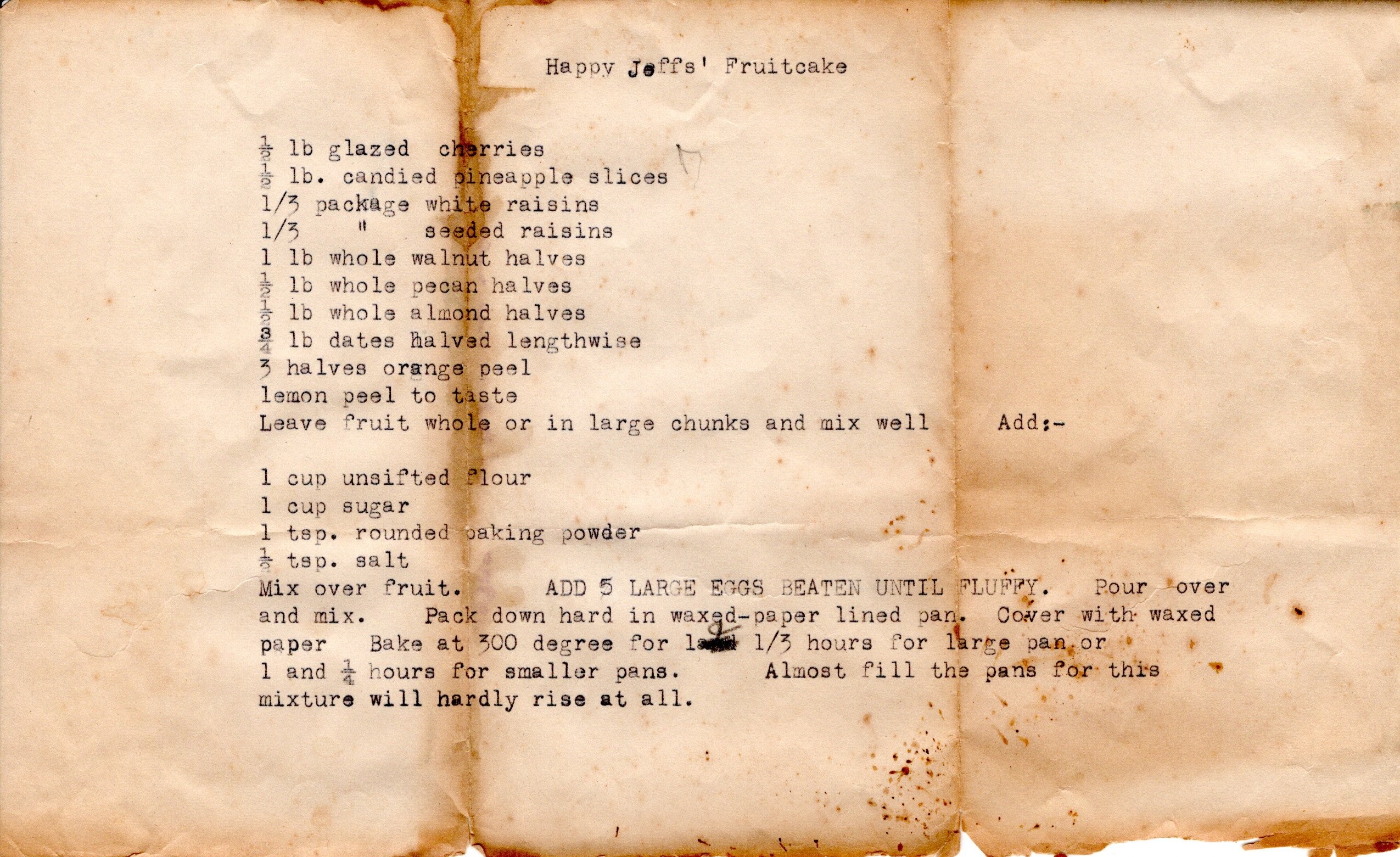 Happy Jeffs' typed fruitcake recipe