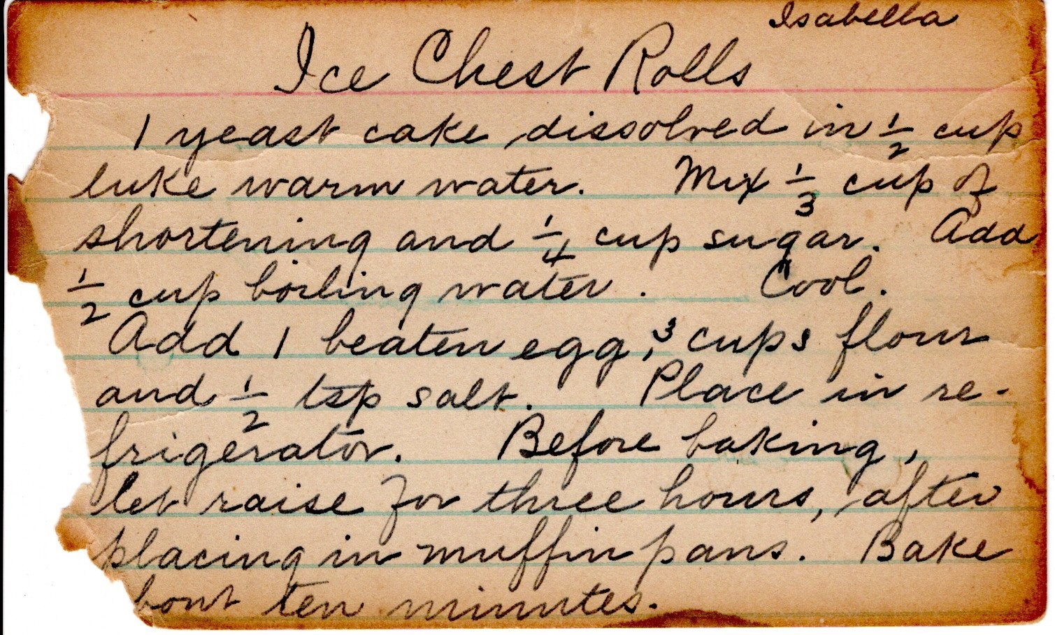 handwritten recipe card, somewhat damaged