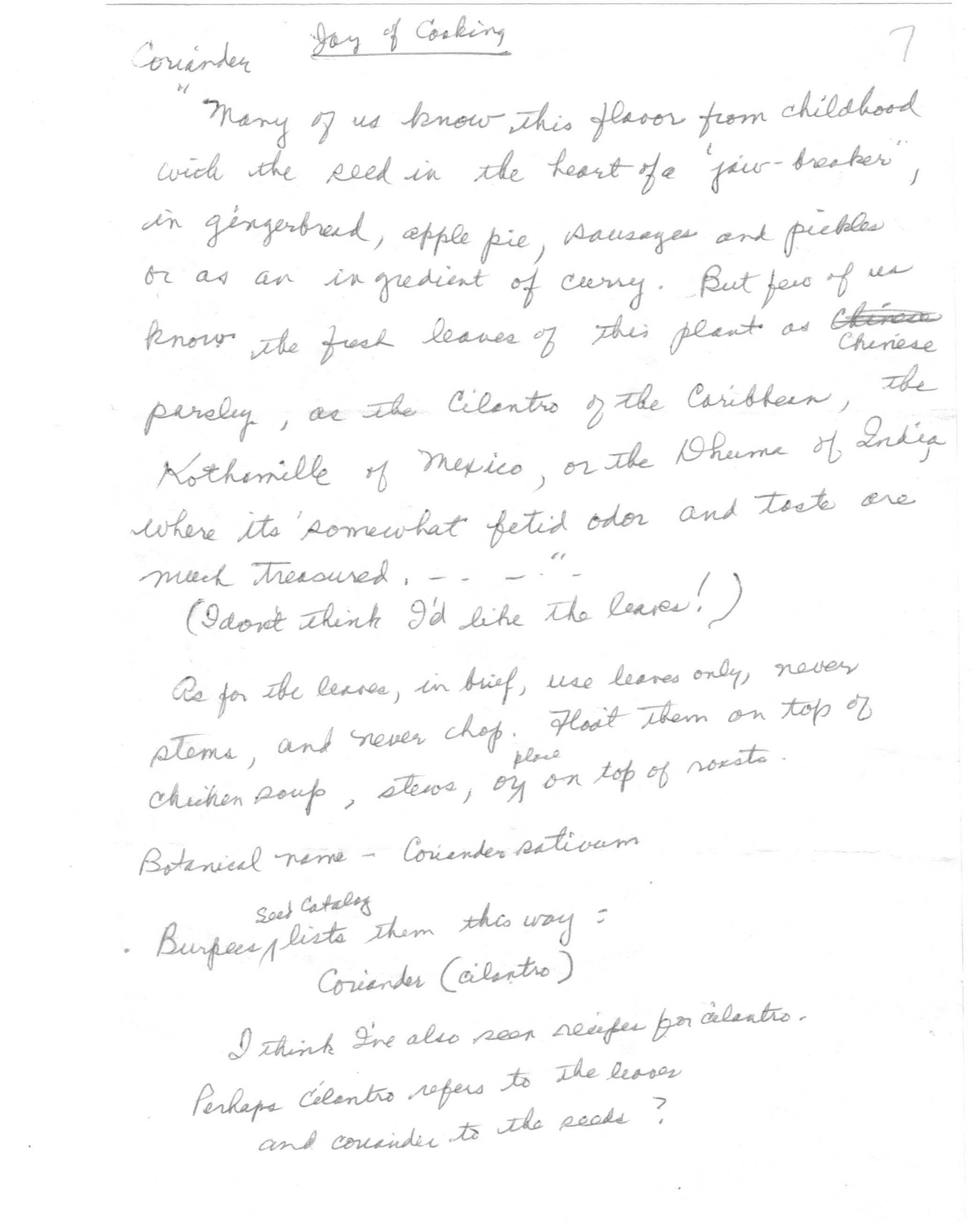 notes on coriander
