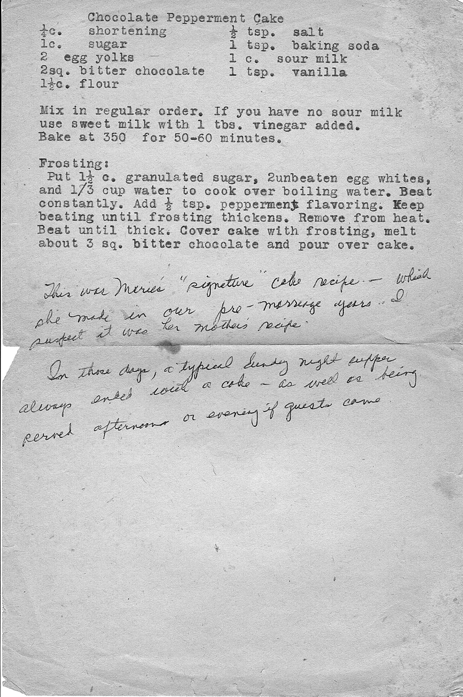 typed recipe, handwritten note