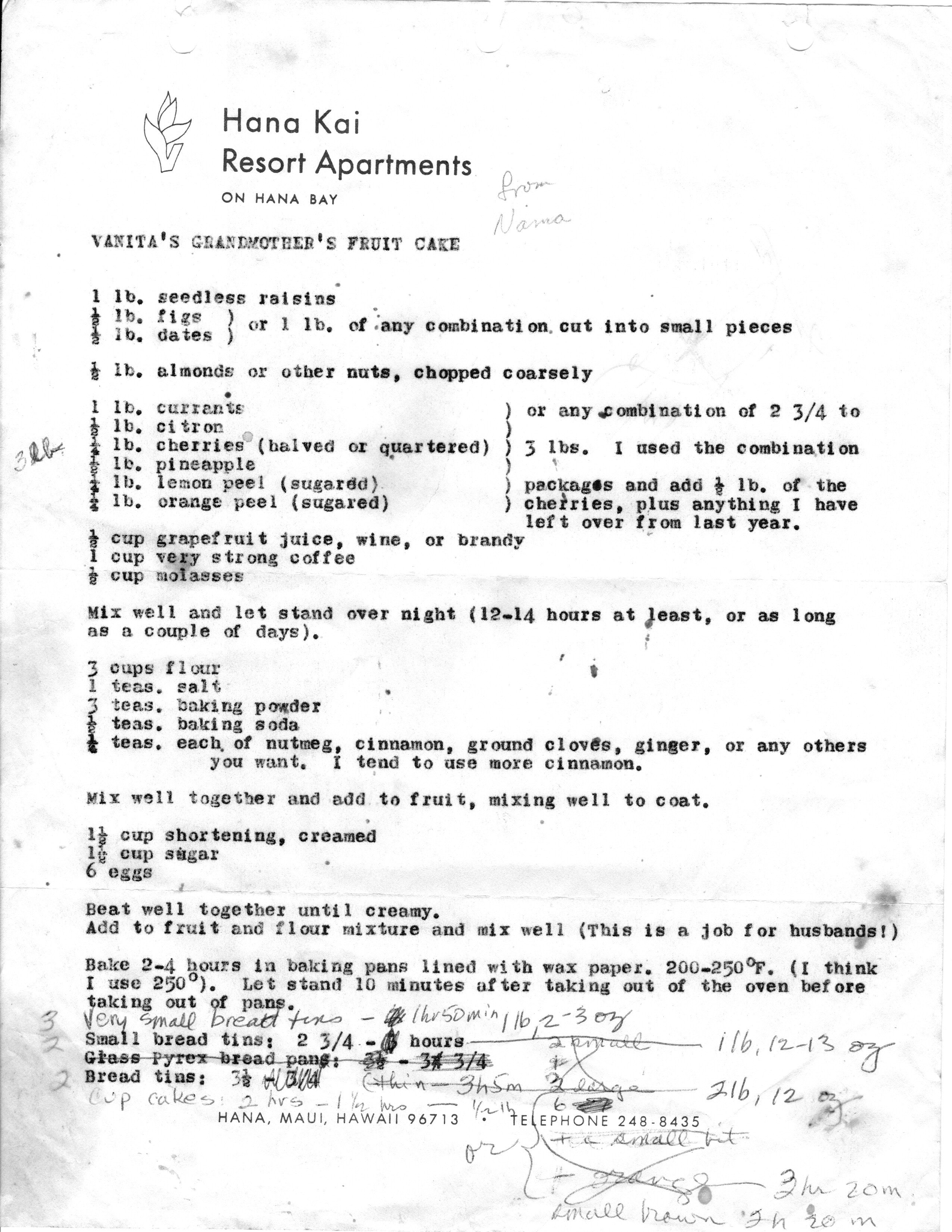 Vanita's grandmother's fruitcake recipe