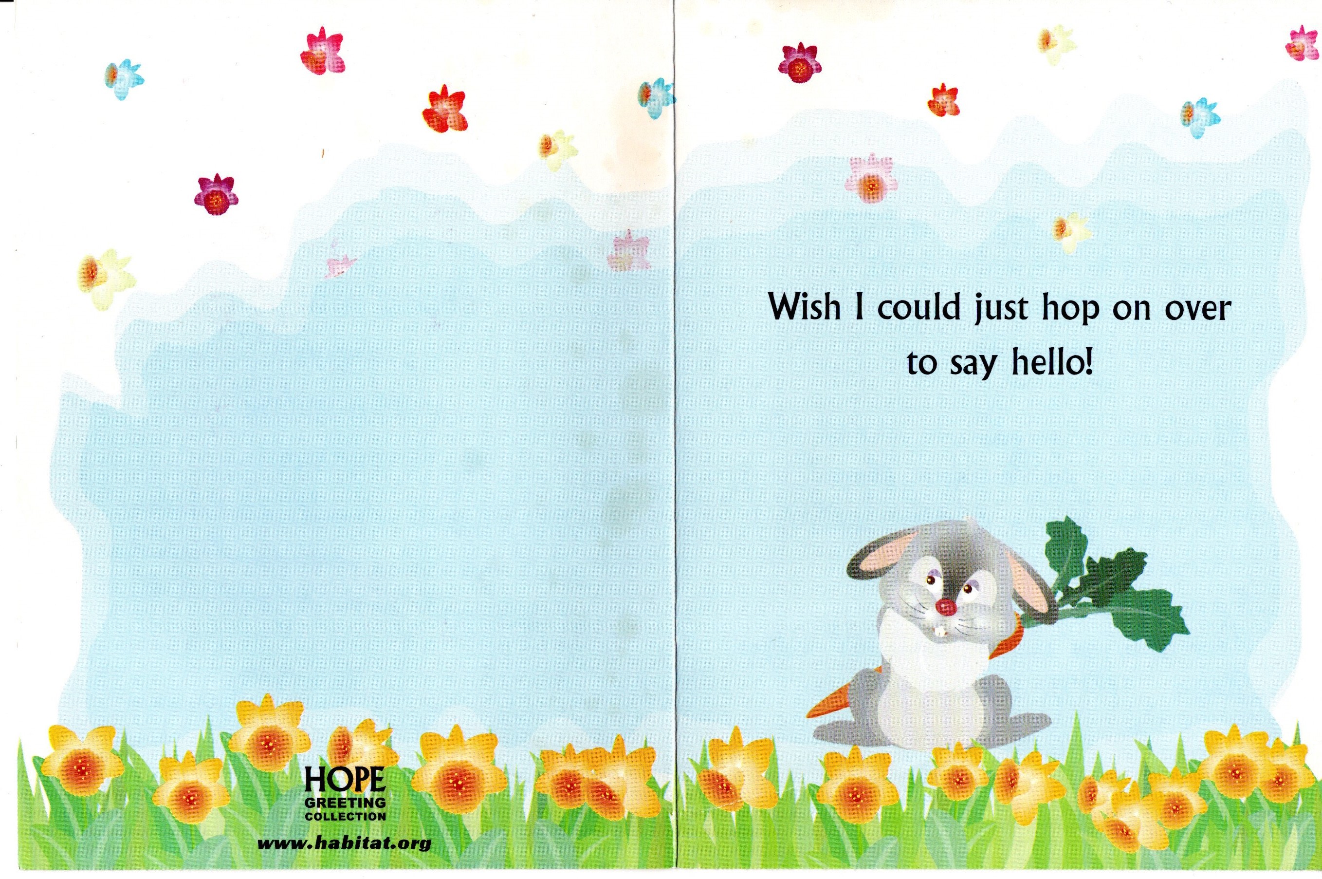 Cartoon rabbit and daffodils